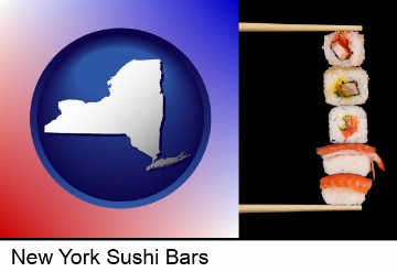 sushi with chopsticks in New York, NY