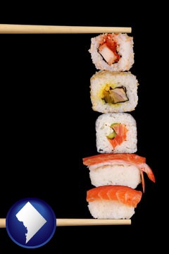 sushi with chopsticks - with Washington, DC icon