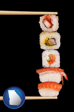sushi with chopsticks - with Georgia icon