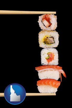 sushi with chopsticks - with Idaho icon