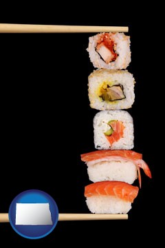 sushi with chopsticks - with North Dakota icon