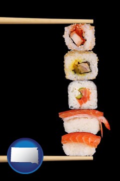 sushi with chopsticks - with South Dakota icon