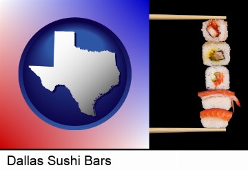 sushi with chopsticks in Dallas, TX